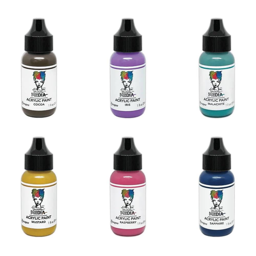 Dina Wakley Paints - Cocoa, Iris, Malachite, Mustard, Raspberry, Sapphire