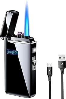 Arc Jet Flame Torch Electronic Lighter - 2 in 1 Refillable Butane, USB Rechargeable with Battery Indicator, Windproof Infinity Electric Lighter - Ice Black