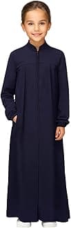 Girls Abaya Muslim Dress with Front Zipper 2 Pockets Dress Long Sleeve Solid Islamic Prayer Clothes for Kids
