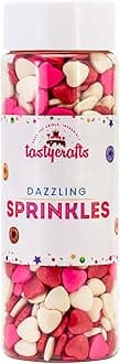 Tastycrafts Edible Heart Shape Sprinkles | Hearts Sweet Candy Topping for Cake Decor | Cake Decoration and Garnishing | Best use for Cupcake, Pastry, and Cake Toppers - 100 GM (Red, Pink & White)