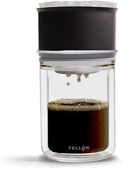 Fellow Stagg Pour-Over Dripper & Double Wall Glass Kit 10 oz [X], Stainless Steel, Includes 15 Coffee Brewing Papers