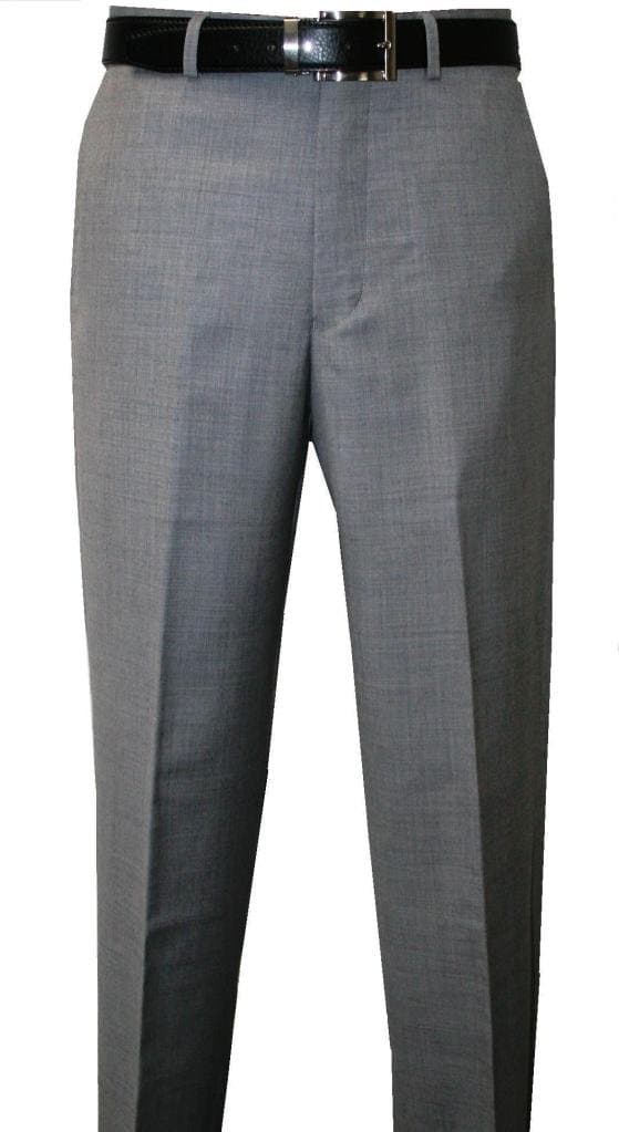 Flat Front Mens Pants 100% Wool Super 150S, Light Gray
