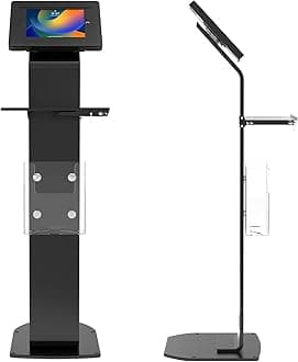 Anti-Theft Mobile Workstation Stand - CTA Locking Floor Stand Kiosk w/Secure Enclosure, Keyboard Tray & Storage for iPad A16, iPad Air 11" M3 & M2, Pro 11" Galaxy Tab A & More - Black (PAD-PARAFK)