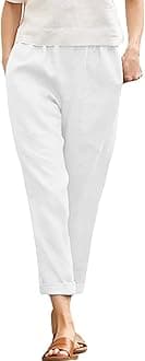 Womens Casual Cotton Tapered Capri Cargo Pants Loose Elastic Waist Ankle Cropped Trouser with Pockets