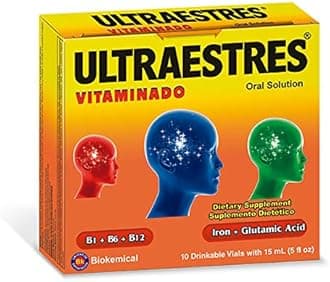 Ultraestres Vitaminado – Anti-Stress Dietary Supplement Vials with Vitamins B6, B1 and B12 – Iron and Glutamic Acid Supplements – Premium Cognitive Support – 10 Vials Pack