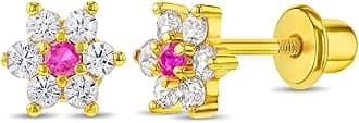 Gold Plated Cubic Zirconia Flower Safety Screw Back Earrings for Babies and Toddlers 5mm - Delicate and Sparkling Flower Earrings for Little Girls - Lovely Floral Studs