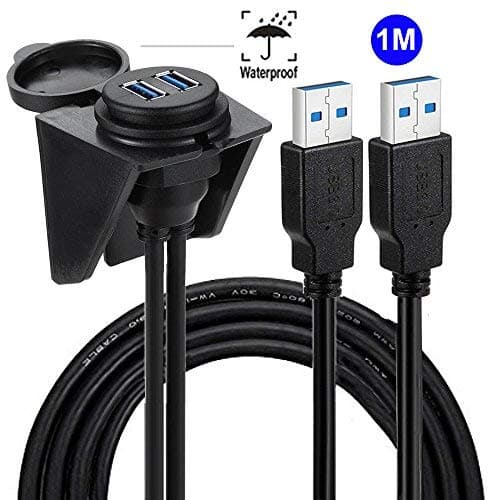 USB Flush Mount Cable - Alait 1 Meter 3 Feet Dual USB Extension Mount, Panel Mount Cable, for Car, Boat, Motorcycle