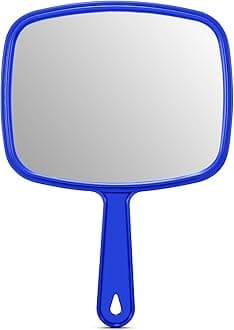 PROTECLE Large Hand Mirror, Salon Barber Hairdressing Handheld Mirror with Handle (Square Blue 10.3"x7.4")