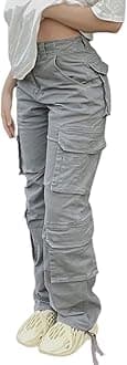 High Waisted Cargo Pants for Women Baggy Y2k Straight Wide Leg Pants with Pockets Streetwear