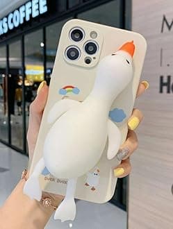 for iPhone 14 3D Duck Squeezy Cartoon Case,Premium Luxury Silicone Quack Stress Release Decor Case Cool Stand Game Full Protective Cute Kawaii Aesthetic Cover for Apple iPhone 14