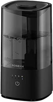 ROSEKM Humidifiers for Bedroom, 2.0L Cool Mist Humidifier for Home Plant and Baby Nursery, Quiet Ultrasonic Humidifier with 360° Nozzle, Auto Shut-Off, Filterless, Black