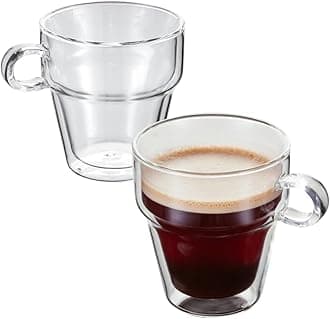 Judge Double Walled Glass Coffee Handled Mugs, Set of 2, 200ml - Vacuum Insulated, Handcrafted Artisan - Strong & Heat Resistant