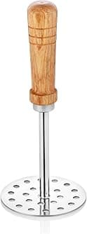 Stainless Steel Potato Masher with Wooden Handle | Size 3 | Diameter - 8.3 cms | Ideal for mashing Vegetable/Pav Bhaji/Baby Food | Smasher for Kitchen