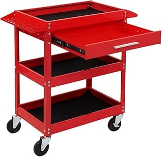 TUFFIOM 3 Tier Rolling Tool Cart with Drawer, Tool Service Cart on Wheels w/2 Brake, 330 LBS Capacity Industrial Heavy Duty Utility Cart, Tool Organizer for Mechanic, Garage, Warehouse & Repair Shop