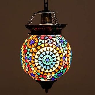 earthenmetalHandcrafted Multicolour Flower Design Mosaic Glass Hanging Lamp