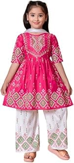 NEW JON Girl's Ethnic Kurta and Straight Pant Set with Silky Dupatta