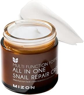 MIZON All In One Snail Repair Cream- Snail Mucin Peptides Green Calming Complex Hyaluronic Acid Recovery Cream Korean Skincare Wrinkle & Blemish Care – (2.53 fl oz)