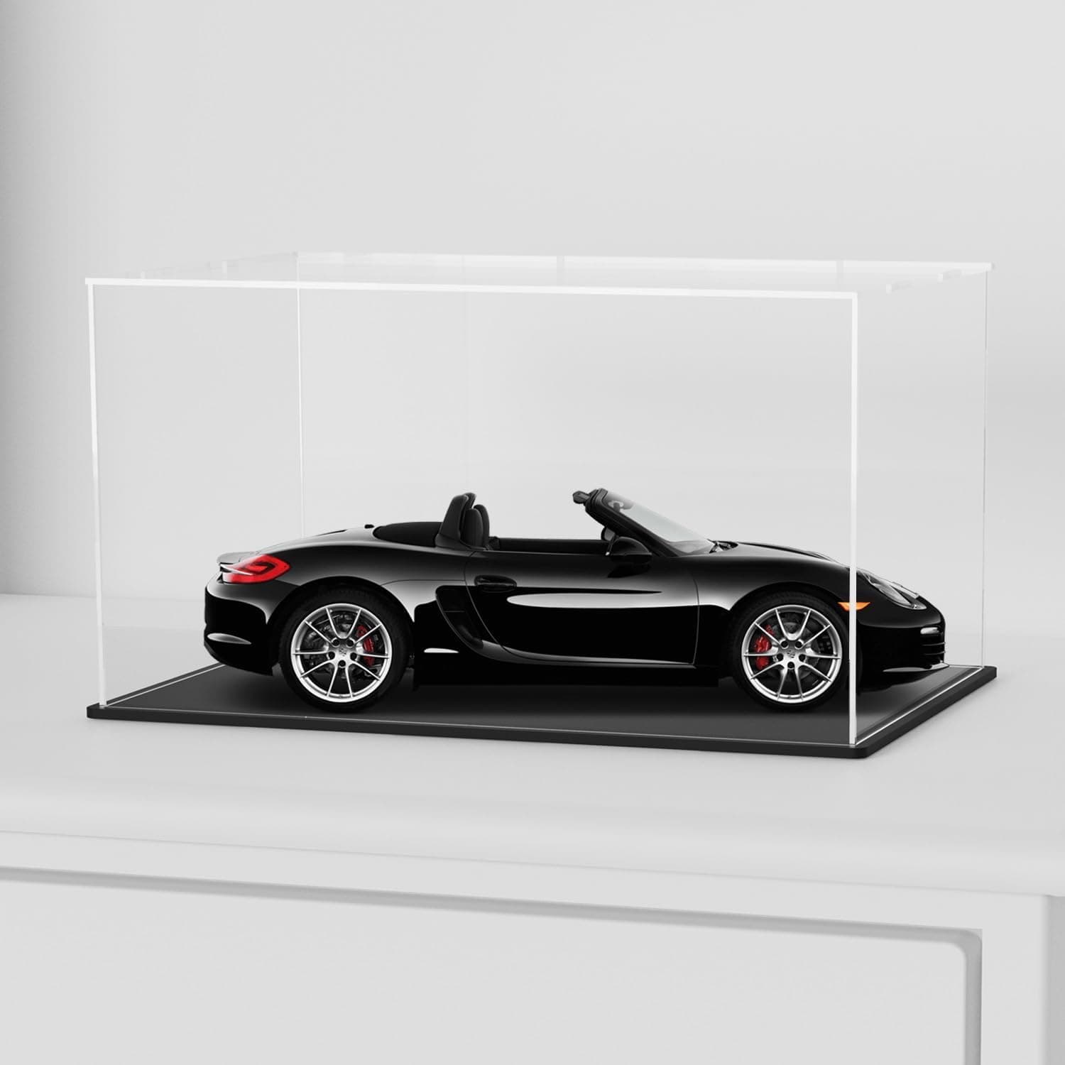 Display Case for Collectibles Secure Assemble Cube Acrylic Box for Display with Lip, Dustproof Showcase with Black Velvet Base for Dolls, Figures, 1:18 Car Model [12.99x6.99x5.9 inch]