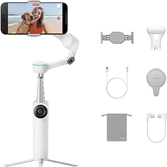Insta360 Flow 2 Pro Creator Kit White - Industry's First AI Smartphone Gimbal (Compatible with Apple DockKit), Revolutionary 360 Degree Pan Tracking, Free Tilt, Built-in Tripod/Selfie Stick, Vlog/Portable Travel Stabilizer
