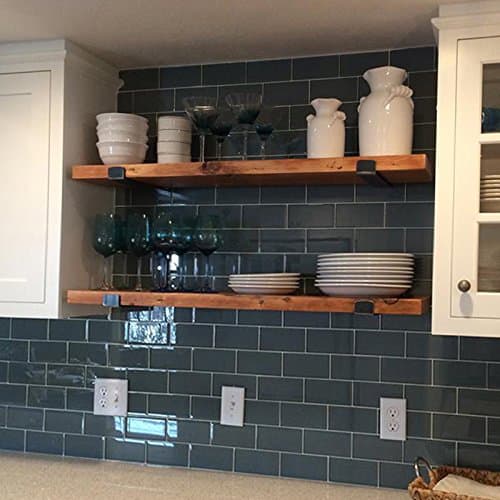 PinWei Home Vintage solid wood wall shelf wall mount wrought iron shelf bracket kitchen storage rack shelf,60 * 20 * 3 cm