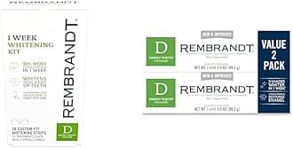 REMBRANDT 1 Week 14 Treatment Custom-Fit Whitening Strips + Peroxide Whitening Toothpaste, Removes Tough Stains, Enamel-Safe