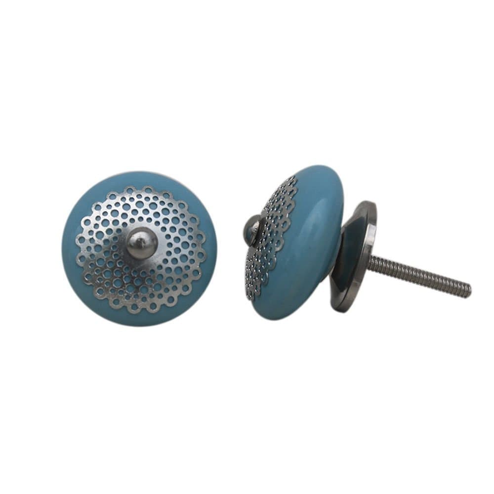 IndianShelf Handmade 12 Piece Ceramic Turquoise Strewn Flat Artistic Rust Free Decorative Knobs Cabinets Drawer Pulls Furniture Handles