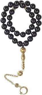 Tasbih Premium Muslim Prayer Beads Made With Natural Stone Beads for Daily Misbaha and Meditation (10mm (33 Beads), Agate, Black)