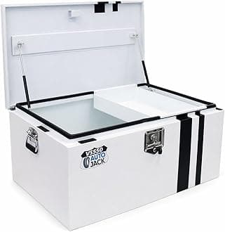 Van Storage Safe Heavy Duty Metal Steel Site Tool Chest Security Vault 550mm Key Lock with Carry Handles & Gas Struts White