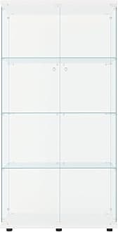 Glass Display Cabinet Kitchen Pantry Storage Cabinet Corner Bar Cabinet with Four Level Double-Door, 64”hx32''lx 14''w White