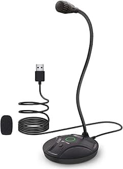 JOUNIVO USB Computer Microphone JV605 with Mute Button Compatible with PC Laptop Desktop Mac PS4, Play & Plug Gooseneck Mic Recording for Gaming, Streaming, YouTube, Vocal