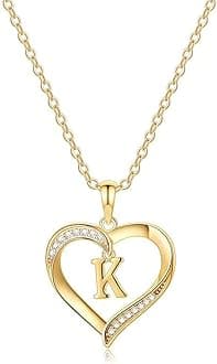 YesteelHeart Initial Necklace for Women, 14K Gold Plated Cubic Zirconia Heart Pendant Necklace, Dainty Initial Charm Necklace Letter A to Z Initial Jewelry for Women Girls