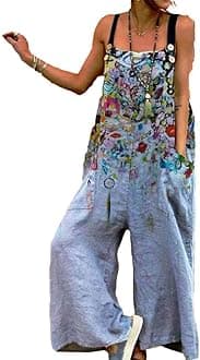 Jumpsuits For Women - Summer Blue Straps Overalls Ladies Casual Sleeveless Big Pocket Loose Playsuits Oversized Vintage Beach Wide Leg Straight Jumpsuits,As Shown,M