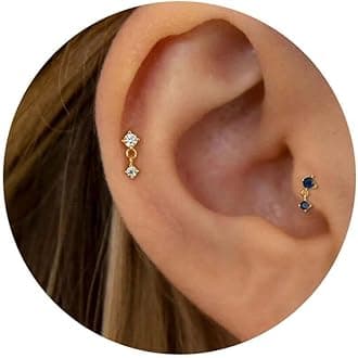 2 Pairs 20G/18G/16G Dainty Stud Earrings, Cubic Zirconia Screw Flat Back Drop Earrings & Tiny Birthstone Dangle Earrings