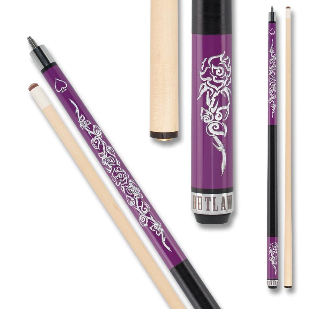 OL44 Thunder Pool Cue - Purple Stained Maple with White Roses and Vines