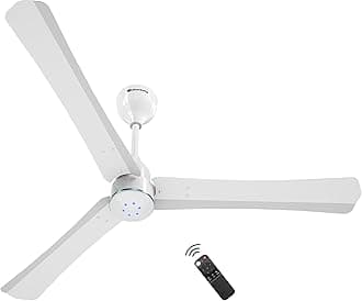atomberg Renesa Halo Smart Alexa Enabled 1200mm BLDC Ceiling Fan with Remote | BEE 5 star | High Air Delivery |Low noise |LED Speed Indicator |Sleek Design | | 3 Year Warranty| Gloss White & Blue Ring