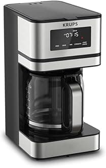 Simply Brew: Stainless Steel and Glass Carafe 12 Cup Drip Coffee Maker, Programmable with Digital Display, Dishwasher Safe, Drip Free Coffee Machine, Black and Silver