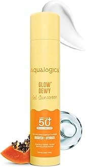 - Aqualogica Glow+ Dewy Gel Sunscreen - 50 g | SPF 50+ PA++++ | In-Vivo Tested | New-age Filters | 12-Hour* Sun Protection | Tan Protection | For Bright & Hydrated Skin | Fragrance-Free & No White Cast | C-Hyaluron Complex™ & Papaya | Broad Spectrum UVA/B & Blue Light Protection | Lightweight | For Men & Women