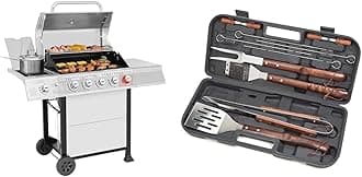 GA5401T 5-Burner BBQ Propane Grill with Sear Burner and Side Burner & Cuisinart CGS-W13 Wooden Handle Tool Set, Black (13-Piece)