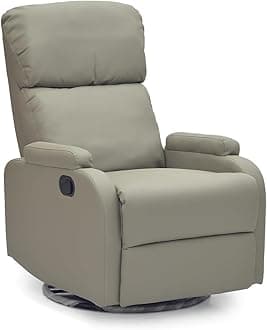 Grey Recliner Chair for Living Room – Modern Lazy Sofa Chair with 360° Swivel, Rocking Motion, PU Leather Fabric Single Sofa Recliner, Armchair Lounge Chair Sofa for Home & Office