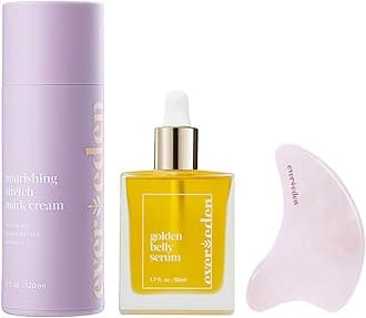 EveredenMama DUO w/t Gua Sha - Golden Belly Stretch Mark Oil & Nourishing Stretch Mark Cream - Dermatologist-Developed Clean & Vegan Maternity Skin Care for Skin Hydration