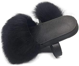 AuapTavw Women's Faux Fur Slides Slippers Fluffy Fuzzy Sandals Open Toe Furry Slide Flip Flop Indoor Outdoor