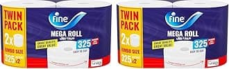 Fine Kitchen Paper Towel Roll, 1500 X 1 ply, 2 Rolls. Fine Mega Roll, Sterilized Tissues For Germ Protection (Pack of 2)