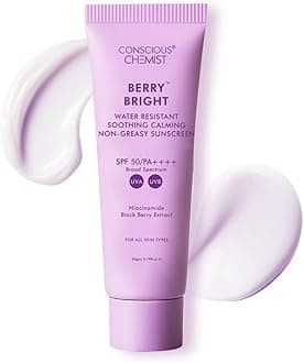 Conscious Chemist® Sunscreen SPF 50 PA++++ | 20g | For Oily Skin, Gel Sunscreen, Niacinamide Sunscreen with Black Berry Extract, Hybrid Lightweight, Water Resistant, All Skin Types - Berry Bright
