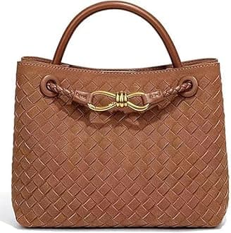 Suede Woven Tote Bag for Women Retro Woven Bag Handbag Bow Shoulder Satchel Suede Crossbody Purse Top Handle Tote Handbags