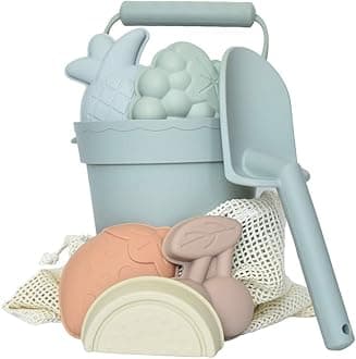Silicone Beach Toy Set - Eco-Friendly, Easy to Clean, 5 Sand Toy Molds, Shovel & Beach Bag - Beach Toys for Kids Ages 4-8, Toddlers 1-3, Baby Beach Toys - Travel Friendly