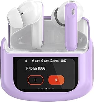 Wireless Earbuds, Bluetooth 5.4 Headphones with Multifunctional Touch Screen, 48H Bass Stereo Ear Buds with ANC/ENC Noise Cancelling/Transparency Mode, IPX7 Earphones with 5 EQ Modes, Star Sand Purple