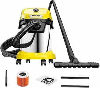 - Karcher WD 3 SV Wet & Dry Vacuum Cleaner, 1000W, 23kPa Suction Power, 17L Tank, Stainless Steel Body, Blower Function, Cartridge Filter & Fleece Filter Bag, Home Car & Furniture Cleaning, German Tech