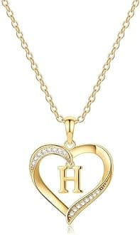 Heart Initial Necklaces for Women, 14K Gold Plated Cubic Zirconia Heart Pendant Necklace, Dainty Initial Charm Necklace Letter A to Z Jewelry for Women Girls