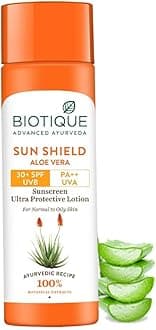 Biotique Sun Shield Aloe vera 30+ SPF UVB Sunscreen Ultra Protectective Lotion For Normal to Oily Skin, 120ml