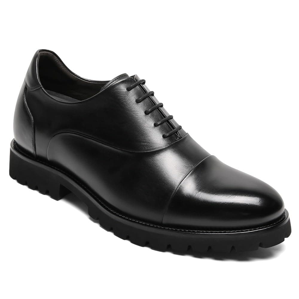 CHAMARIPA Elevator Shoes for Men Invisible Height Increasing Elevator Shoes Black Leather Formal Oxford Dress Tuxedo 3.14 Inch Taller Lace up
